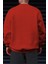 Erkek Kırmızı Basic 0 Sıfır Yaka Baskısız Düz Oversize Salaş Bol Kesim Polar Sweatshirt 2