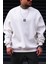 Erkek Ekru Free Life Baskılı Kalın Soft 3 Iplik Içi Şardonlu 0 Sıfır Yaka Oversize Salaş Sweatshirt 1
