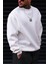 Erkek Ekru Free Life Baskılı Kalın Soft 3 Iplik Içi Şardonlu 0 Sıfır Yaka Oversize Salaş Sweatshirt 3
