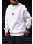 Erkek Ekru Free Life Baskılı Kalın Soft 3 Iplik Içi Şardonlu 0 Sıfır Yaka Oversize Salaş Sweatshirt 4