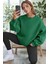 Kadın Yeşil Basic 0 Sıfır Yaka Baskısız Düz Oversize Salaş Bol Kesim Polar Sweatshirt 1