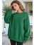 Kadın Yeşil Basic 0 Sıfır Yaka Baskısız Düz Oversize Salaş Bol Kesim Polar Sweatshirt 2
