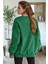 Kadın Yeşil Basic 0 Sıfır Yaka Baskısız Düz Oversize Salaş Bol Kesim Polar Sweatshirt 3