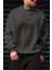 Erkek Petrol Füme Basic 0 Sıfır Yaka Baskısız Düz Oversize Salaş Bol Kesim Polar Sweatshirt 1