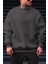 Erkek Petrol Füme Basic 0 Sıfır Yaka Baskısız Düz Oversize Salaş Bol Kesim Polar Sweatshirt 2