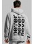 Erkek Gri Never Baskılı Kapüşonlu 3 Üç Iplik Polar Kanguru Cepli Oversize Sweatshirt Hoodie 1