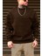 Erkek Kahverengi Basic 0 Sıfır Yaka Baskısız Düz Oversize Salaş Bol Kesim Polar Sweatshirt 1