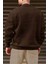 Erkek Kahverengi Basic 0 Sıfır Yaka Baskısız Düz Oversize Salaş Bol Kesim Polar Sweatshirt 2