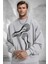 Erkek Gri Limited Baskılı 0 Sıfır Yaka Oversize Salaş Bol Kesim Polar Sweatshirt 2