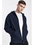 Erkek Lacivert Kapüşonlu Fermuarlı 3 Üç Iplik Polar Kanguru Oversize Sweatshirt Zip Up Hoodie 2