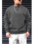 Erkek Antrasit Basic 0 Sıfır Yaka Baskısız Düz Oversize Salaş Bol Kesim Polar Sweatshirt 1