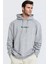 Erkek Gri Los Angeles Baskılı Kapüşonlu 3 Üç Iplik Polar Kanguru Cepli Oversize Sweatshirt Hoodie 3