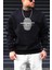 Erkek Siyah Personality Baskılı 0 Sıfır Yaka Oversize Salaş Bol Kesim Polar Sweatshirt 1