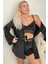 Siyah Bralet Exclusive Kadife Sabahlıklı Kadın Pijama Takımı 1