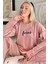 Pudra Focus Desenli Exclusive Kadife Kadın Pijama Takımı 1