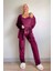 Mürdüm Garnet Exclusive Kadife Sabahlıklı Kadın Pijama Takımı 5