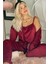 Bordo Claret Exclusive Kadife Sabahlıklı Kadın Pijama Takımı 1