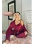 Bordo Claret Exclusive Kadife Sabahlıklı Kadın Pijama Takımı 2
