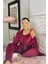 Bordo Claret Exclusive Kadife Sabahlıklı Kadın Pijama Takımı 3