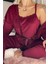 Bordo Claret Exclusive Kadife Sabahlıklı Kadın Pijama Takımı 4