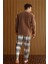 Kahve Beyaz Ekose Desenli polar erkek pijama takımı 3