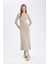 Bodycon Vücudu Saran Bisiklet Yaka Basic Düz Kaşkorse Uzun Kollu Maxi Elbise D3373AX24WN 3