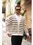 Oversize Çizgili Düğmeli Erkek Hırka - Kahve 5