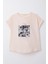 Kız Çocuk Tişört Kemer Boy Çiçek & Yazı Baskılı 7-12 Yaş, Pudra 1