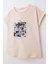 Kız Çocuk Tişört Kemer Boy Çiçek & Yazı Baskılı 7-12 Yaş, Pudra 3