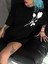 Unisex Bisiklet Yaka Baskılı Oversize T-Shirt - Siyah 1