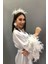 Beyaz Saten Tüylü Bride Sabahlık ve Tüylü Taç Küpe 1