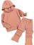 Kız Çocuk Kapüşonlu Sweatshirt Beli Lastikli Fitilli Pudra Alt Üst Takım 1
