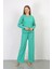 Kadın Bürümcük Kumaş Pijama Takım Yeşil 4233 2