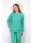 Kadın Bürümcük Kumaş Pijama Takım Yeşil 4233 3