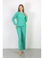 Kadın Bürümcük Kumaş Pijama Takım Yeşil 4233 4