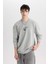 Comfort Fit Bisiklet Yaka Baskılı Sweatshirt Parlak Gri 1