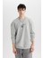Comfort Fit Bisiklet Yaka Baskılı Sweatshirt Parlak Gri 3