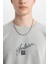 Comfort Fit Bisiklet Yaka Baskılı Sweatshirt Parlak Gri 5