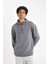 Relax Fit Kapüşonlu Baskılı Kalın Sweatshirt Dark Grey 1