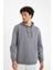 Relax Fit Kapüşonlu Baskılı Kalın Sweatshirt Dark Grey 4