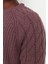 Erkek Moda Şık Regular Bisiklet Yaka Uzun Kol Saç Örgü Gül Unisex Regular Fit Detaylı Triko Kazak 3