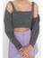 Kadın Moda Şık Crop Bisiklet Yaka Uzun Kol Düz Crop Yumuşak Dokulu Bluz-Hırka Triko Takım 2