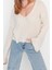 Kadın Moda Şık Crop V Yaka Uzun Kol Düz Yünlü Geniş Kalıp Crop Basic Triko Kazak 2