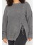 Kadın Büyük Beden Moda Uzun Bisiklet Yaka Uzun Kol Düz Antrasit Çarpraz Bağcık Detaylı Triko Kazak 4