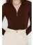 Kadın Moda Şık Crop Polo Yaka Uzun Kol Düz Crop Fermuarlı Triko Hırka 2