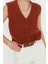 Kadın Moda Şık Crop V Yaka Kolsuz Saç Örgü Yumuşak Dokulu Triko Yelek 4