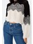Kadın Moda Şık Crop Polo Yaka Uzun Kol Renk Bloklu Crop Mücevher Düğmeli Triko Kazak 2