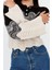 Kadın Moda Şık Crop Polo Yaka Uzun Kol Renk Bloklu Crop Mücevher Düğmeli Triko Kazak 3