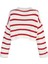 Kadın Moda Şık Crop Bisiklet Yaka Uzun Kol Çizgili Crop Basic Triko Kazak 1