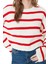 Kadın Moda Şık Crop Bisiklet Yaka Uzun Kol Çizgili Crop Basic Triko Kazak 2